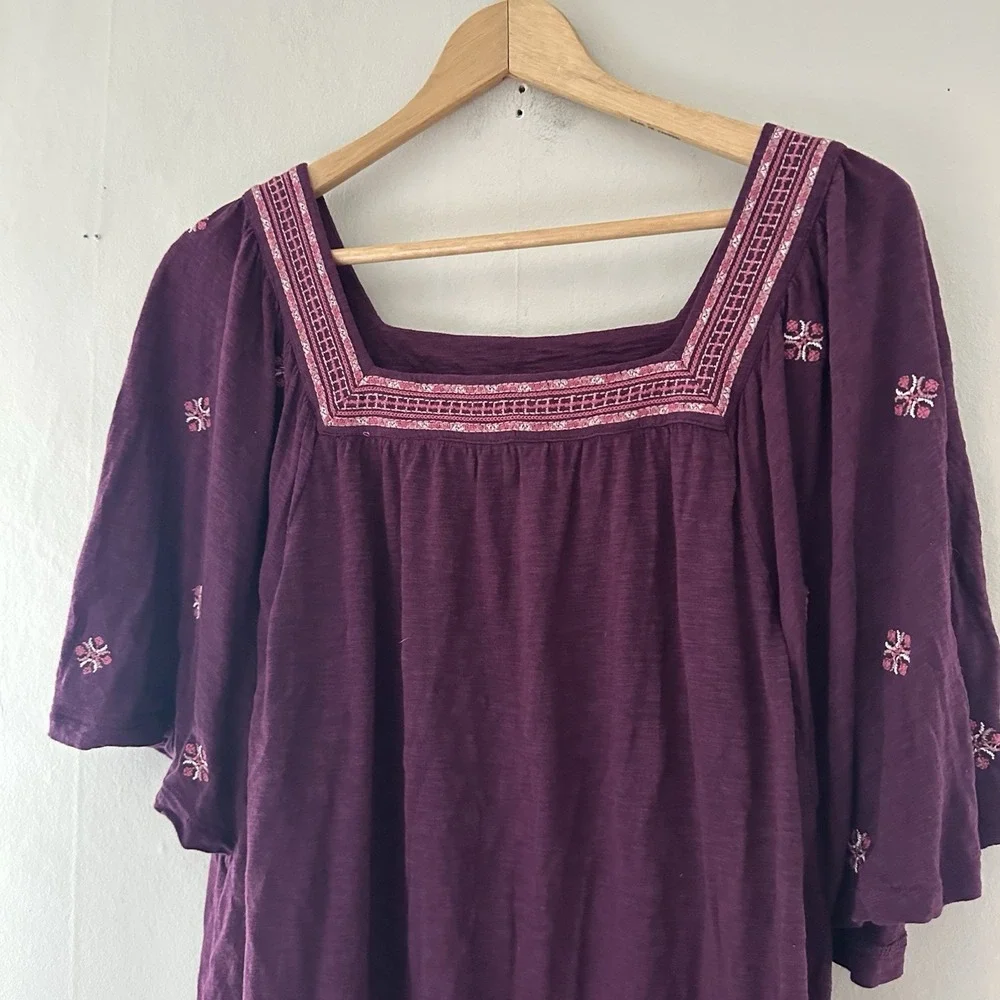 J JIll Womens Boho Top Size M Purple Knit Embroidered Square Neck Mature Casual - Picture 2 of 9